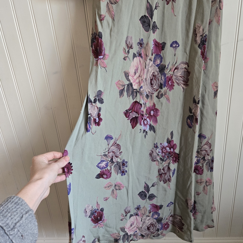 Carole Little Vintage 90's Sage Green Floral V-Neck A-line Maxi Dress - Picture 8 of 11